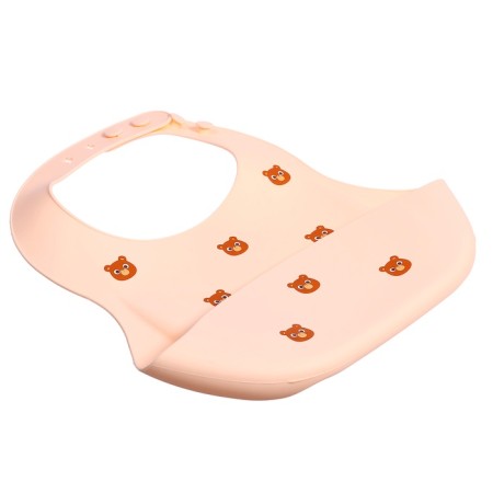 Bibslate for feeding "Bear", silicone, with pockets, beige-1