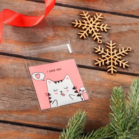 BOPP package with sticky tape, "I love you", 7*7+3cm-1