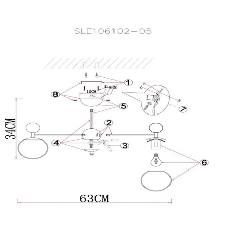 Ceiling EVOLUCE lamp. Sle106102-05. Pechio. 5x60 watts, E27, 63x63x34 cm, chromium color-9