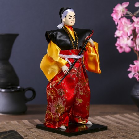 Collector doll "Warrior in a bright kimono with a saber" 30x12.5x12.5 cm-5