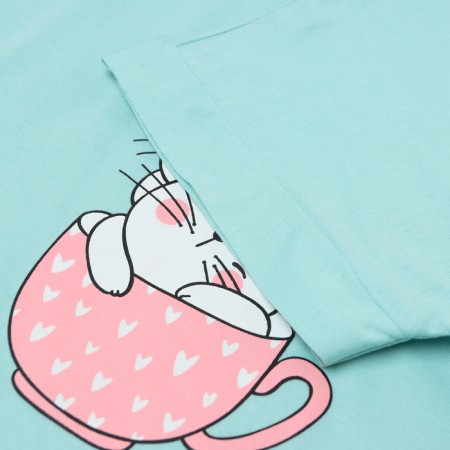 Female home set (T -shirt, shorts) "kittens", blue color, size 46-2