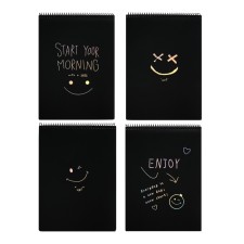 A4 sketchbook, 30 black sheets on the crest, Smile, solid substrate, density 110 gr., Mix