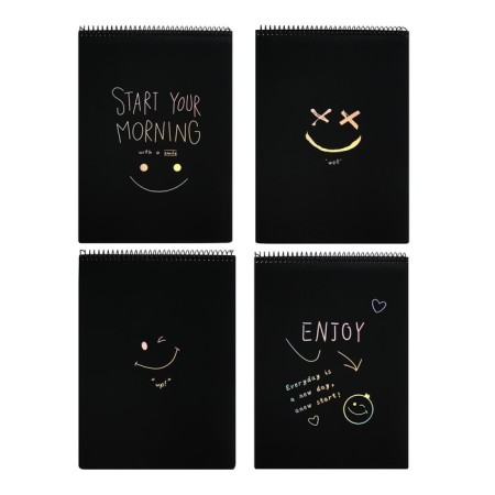 A4 sketchbook, 30 black sheets on the crest, Smile, solid substrate, density 110 gr., Mix