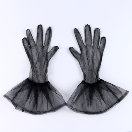 Carnival accessory- transparent gloves with a long skirt, black color-3