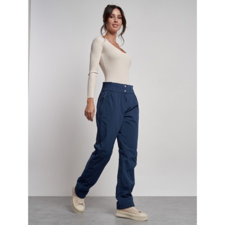 Warmed female trousers, size 42, dark blue color-4