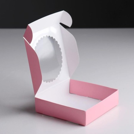 Gift box team with a window, pink, 11.5 x 11.5 x 3 cm-1