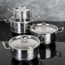 A set of stainless steel dishes “Yasmin”, 4 pots: 2 l, 2.7 l, 3.5 l, 4.5 l, d = 17/19/23 cm, metal covers, induction