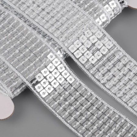 Decorative tape with square sequins, 2.5 cm, 9 ± 0.5 m, silver color-1