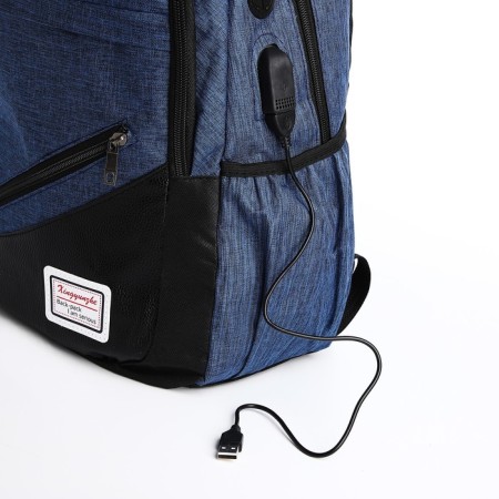 A backpack with a zipper, with USB, 4 outer pockets, bag, pencil case, blue color-7