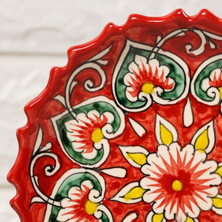 Plate of the Rishtan ceramics "Patterns", Red, 15 cm, corrugated-2