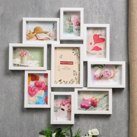 Photo frame plastic in 9 photos 9x13, 10x15, 13x18 cm "Classic" white 53x53 cm