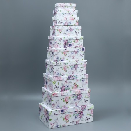 A set of boxes 10 in 1, gift packaging, “flowers”, 12 x 7 x 4 - 32.5 x 20 x 12.5 cm-9