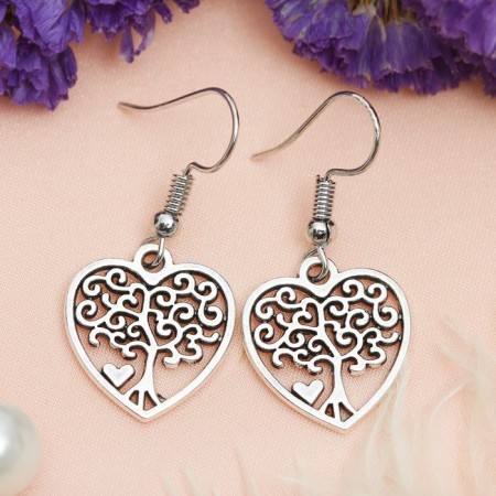 Earrings Metal "Love" Tree in the heart, color black silver-1