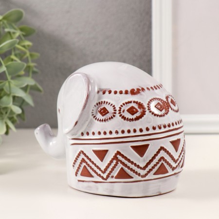 Souvenir Ceramics "Elephant. Ethnic patterns" white aged 8x12.5x9 cm-1