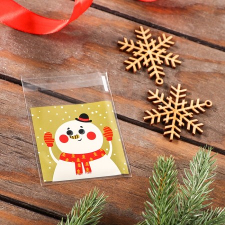 BOPP package with sticky tape, "snowman", 7 x 7+3cm