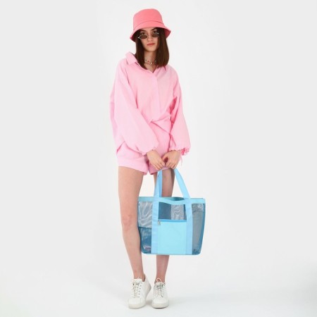 Bag - Shoper beach, 33x32x1 cm, with a grid, blue color-9