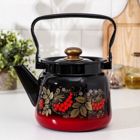 Enamel kettle "Rowal", 2.3 liters, red-black color, mix decol