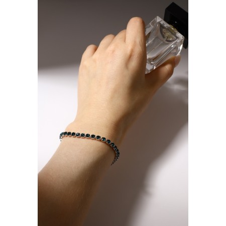 Bracelet with rhinestones "shining" a thin thread, sea color in silver, 18 cm-3