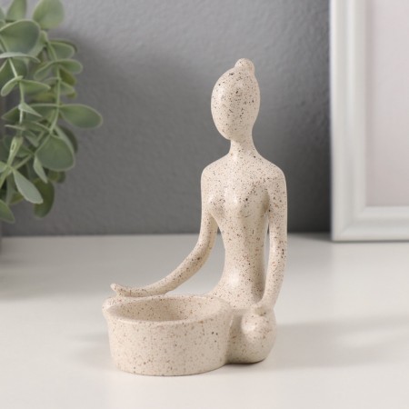 Polystone candlestick for 1 candle "Girl. Lotus Poster" White in specking 8.3x8.5x11.7 cm-3
