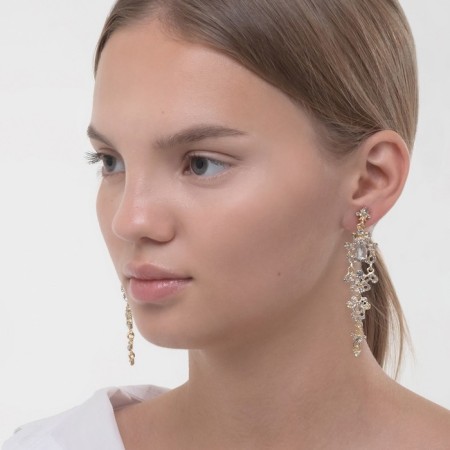 Clips "openwork" drops with curls, white color in gold-2