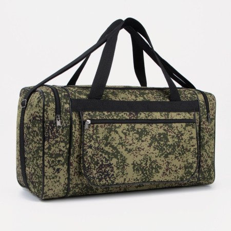 Road bag on lightning, 3 external pockets, a long belt, camouflage color/hack