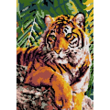 Diamond mosaic "Tiger on Stone", 21 × 30 cm, full filling