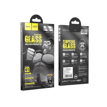 Hoco G1 Protective Glass, for iPhone 13/13 Pro, PET layer, anti -print, black frame-9