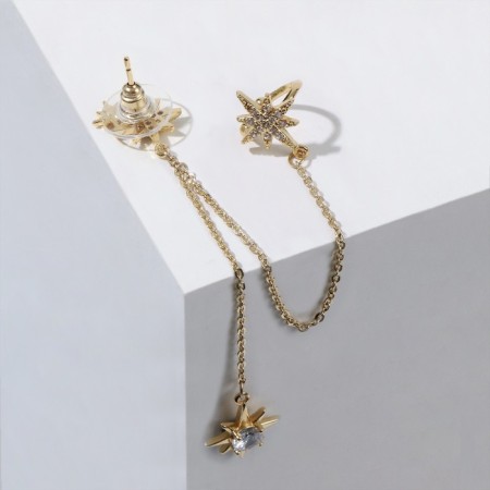 Earring "Kaff" Northern Star with a chain, the color is white in gold-2
