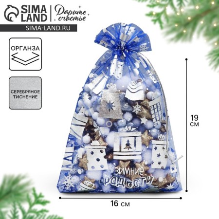 Bag gift organza "Winter joys", 16 x 24 cm +/- 1.5 cm, New Year-1