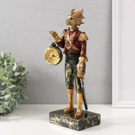 Polystone souvenir with clock "Golden Dragon in Kamisole, with a sword" 12x9x32 cm-3