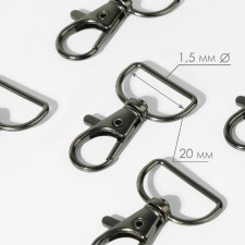 Metal carbine, 39 × 24 mm / 20 × 1.5 mm, 6 pcs, black nickel color