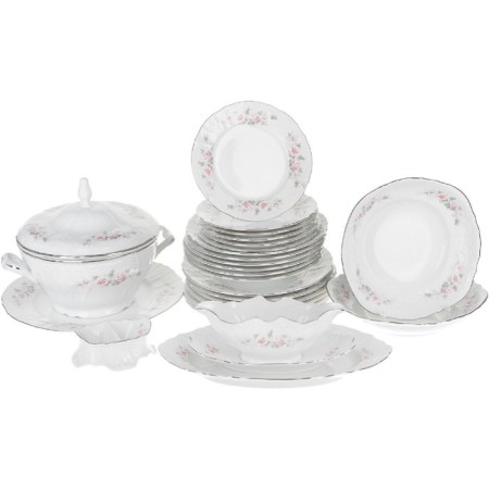 Dining Service 6/25 BERNADOTTE, decor "Pale roses, platinum layout", 25 items