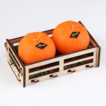 Набор новогодних свечей "Мандарины в ящике", 2 шт, 6,2×14×7,4 см-3