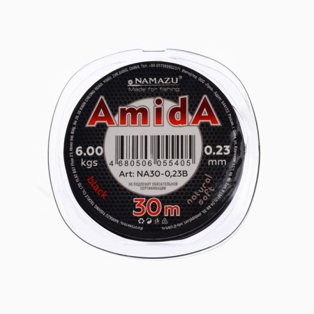 Namazu Amida fishing line, diameter 0.23 mm, test 6 kg, 30 m, coal-black, 1 pc.