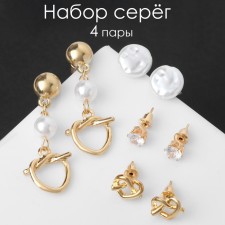 Set of earrings 4 pairs of “magic” of the heart on the knot, the color is white in gold