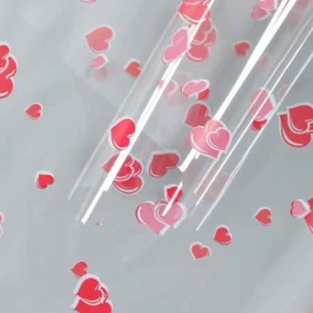 Film for flowers "heart" red 0.7 x 8.2 m, 40 mkm-1