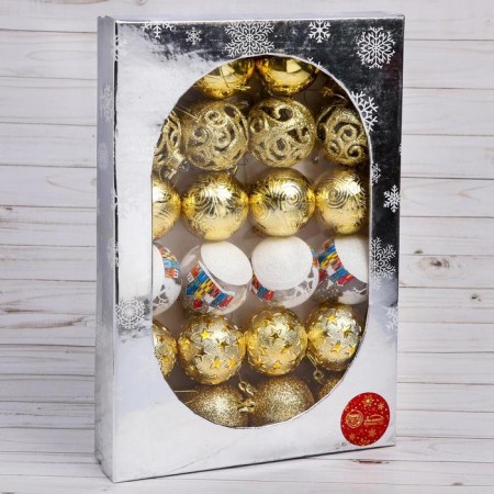Set of balls plastic D-6 cm, 24 pcs "Winter House" Gold-1