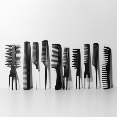 A set of combs, 10 items, in a case, black color-1