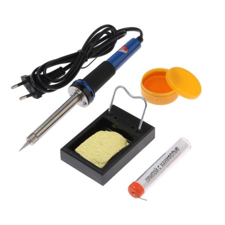 Rexant №1 soldering set, soldering iron 30 watts, stand, sponge, rosin, solder