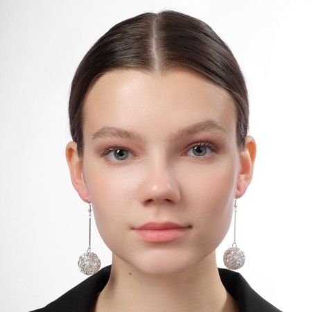 Earrings hanging "ball" interweaving, color light silver, 6.5 cm-4