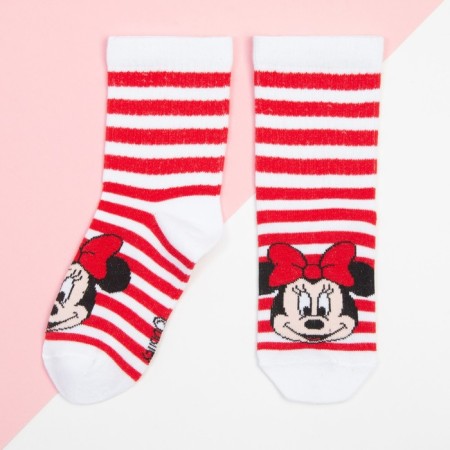 Socks for the girl "Minnie Mouse" strip, Disney, 18-20 cm, white/red color