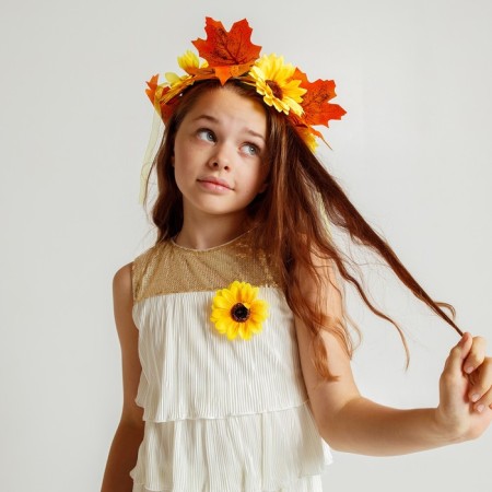 Carnival set "Autumn flowers": a wreath with sunflowers and a brooch-3