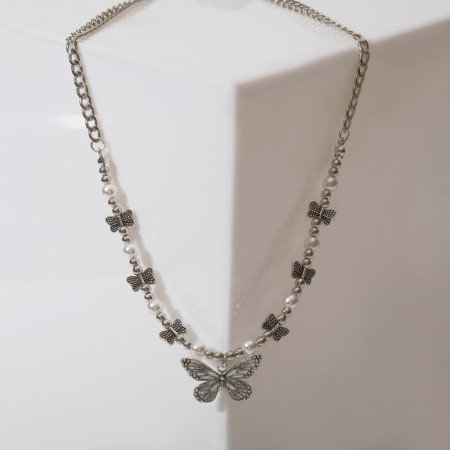 Piece on a decorative basis "butterflies" with pearls, white color in black silver, l = 45 cm-2
