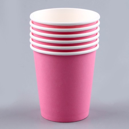 Set of paper dishes is disposable: 6 plates, 6 glasses, pink color-6