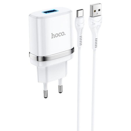 Network charger Hoco N1, 1 USB, 2.4 A, Type-C-USB cable, 1 m, white-1