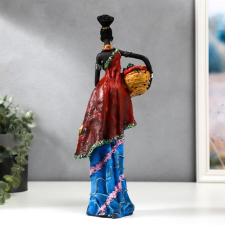 Polystone souvenir "African in a colored dress, with a fruit basket" mix 32.5x10x8 cm-4
