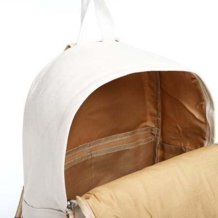 Youth backpack from textiles, 3 pockets, white/beige color-5