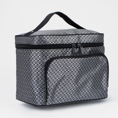 Cosmetic bag with a zipper, with a mirror, black/gray color