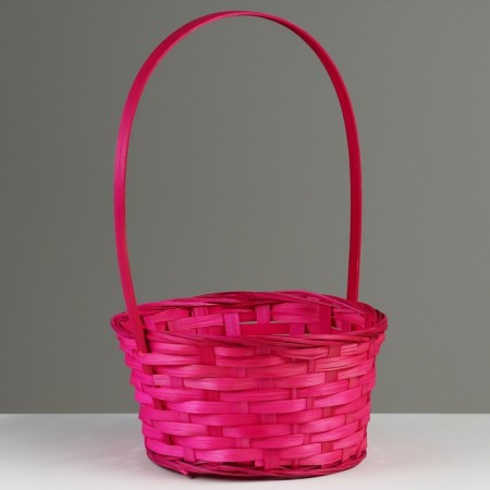 Wicker basket, d21 x 10/34 cm, pink, bamboo