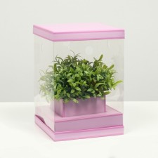 Box for flowers with a vase and PVC windows are folding, lilac, 16 x 23 x 16 cm